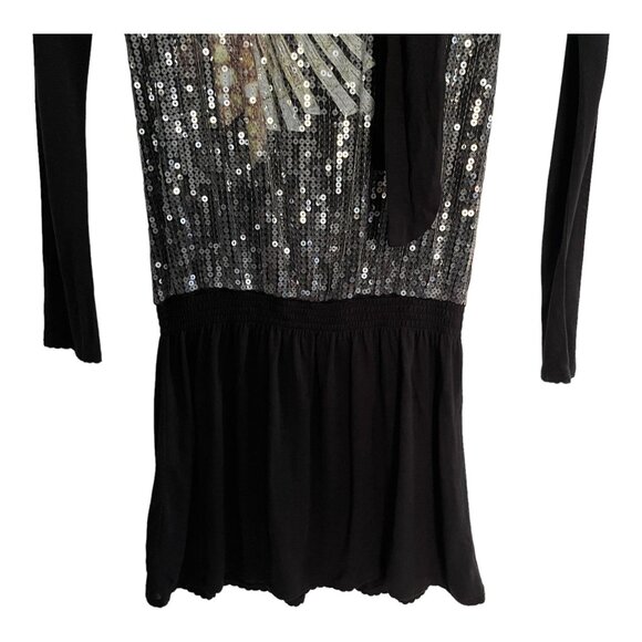 Jil Sander Black Long Sleeve Sequin Mini Dress Size 8 Scarf Collar Italy READ - Picture 8 of 9